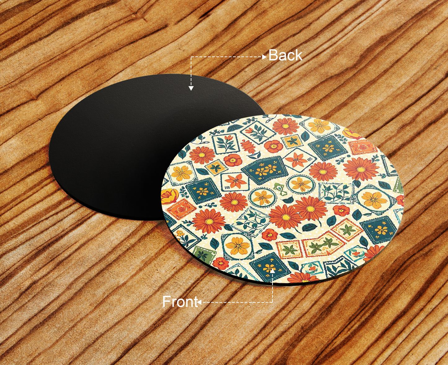 Flowers Stamps Design Combo Mugs and Coaster(Set of 2 Mugs and 2 coasters) 330 ml Coffee Mug