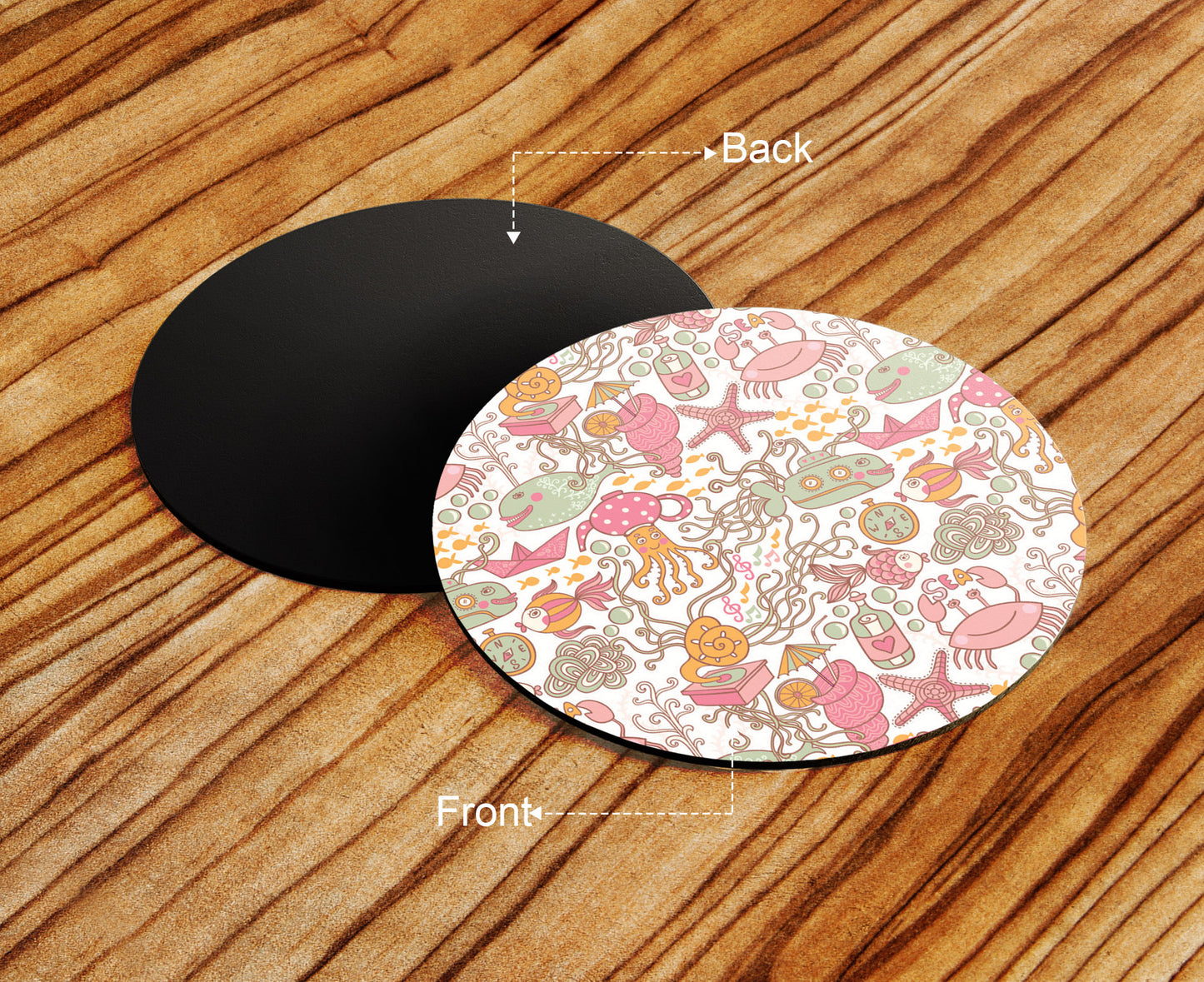 Sea Cartoon set seamless pattern Combo Mugs and Coaster(Set of 2 Mugs and 2 coasters) 330 ml Coffee Mug