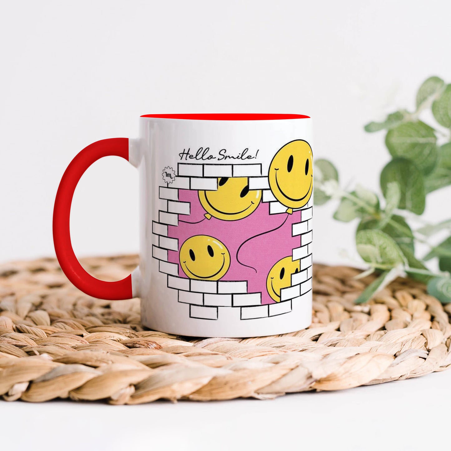 Smile design Red Handle 330 ml Coffee Mug