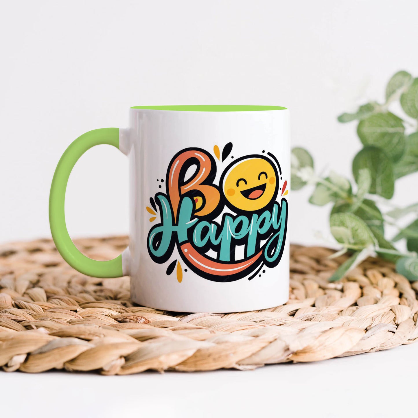Be happy Light Green Handle 330 ml Coffee Mug