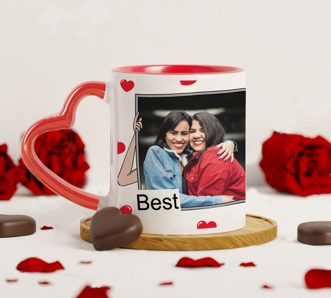 Friend forever personalized two photos red heart handle 330 ml Coffee Mug