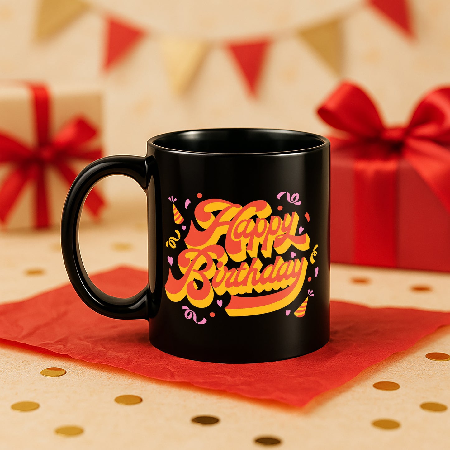 Happy Birthday 330 ml Black Coffee Mug (Pack of 1)