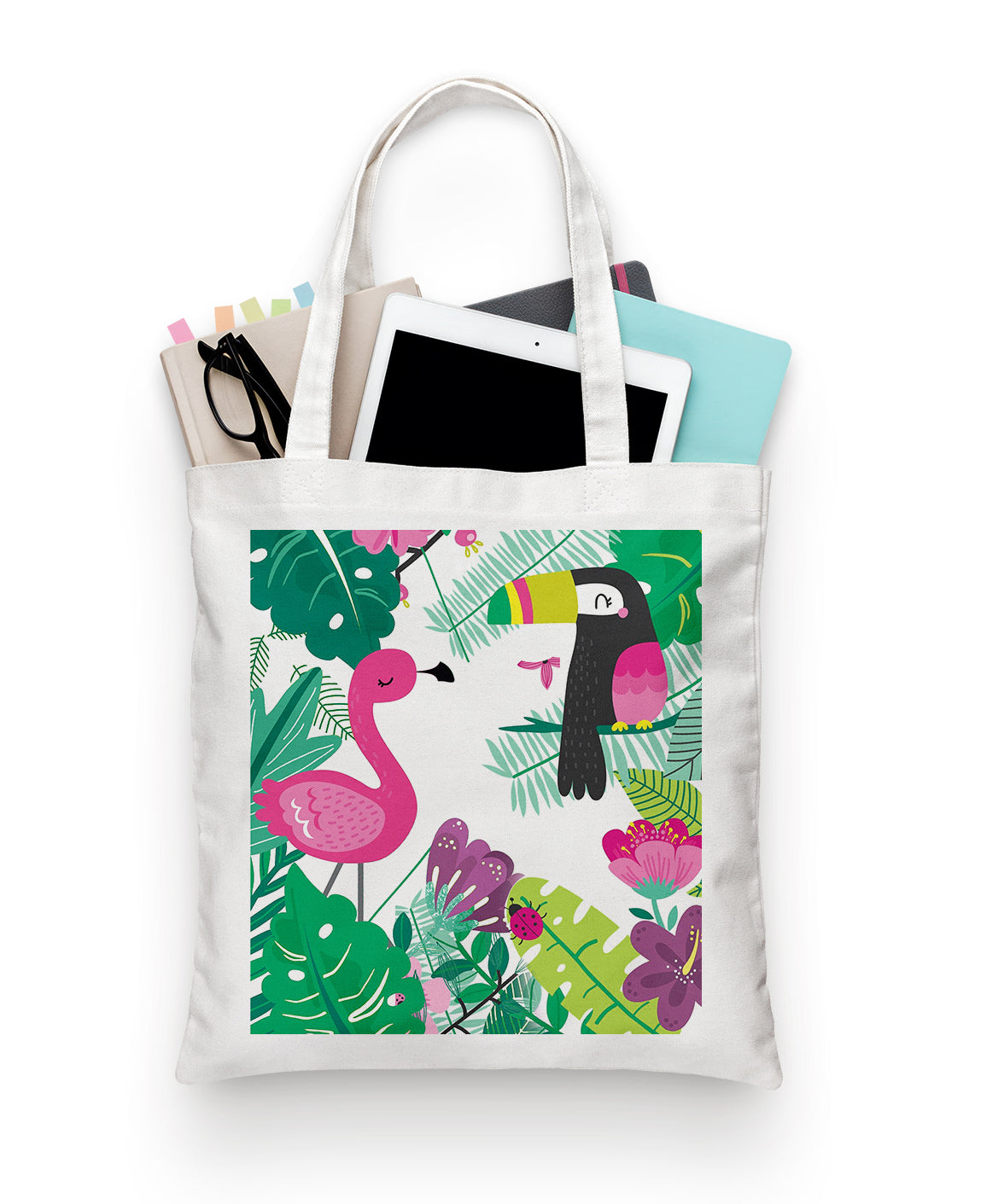 Flamingo and hornbill Design Tote Bag (14 X 16 Inches) Tote bag For Shopping, College, Travel