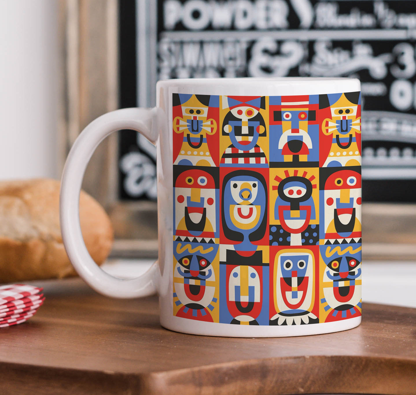 Smiling Faces Fine Art Design Mug and Keychain Combo 330 ml Coffee Mug
