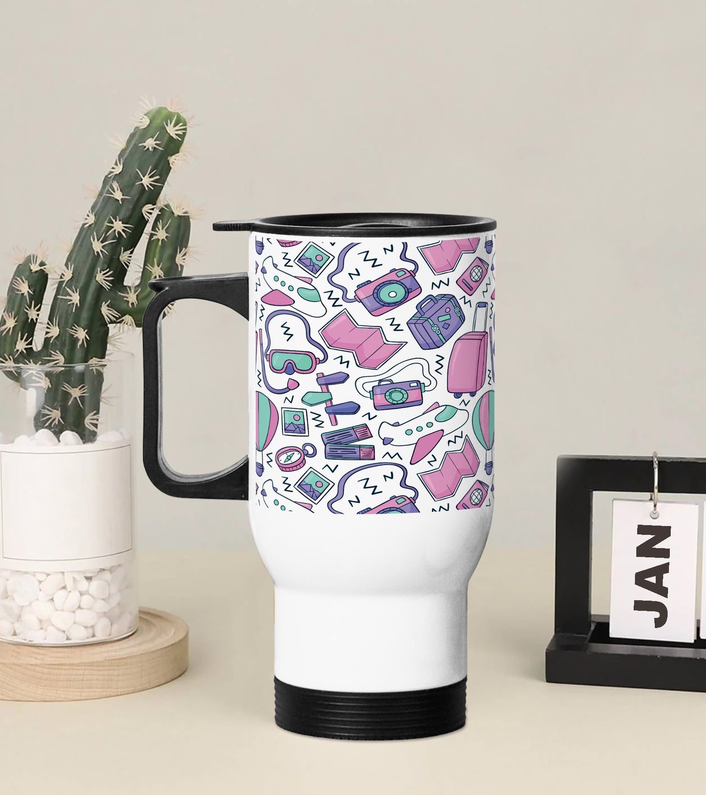 Hand Drawn Gadgets pattern Printed 350ML Travel MUG