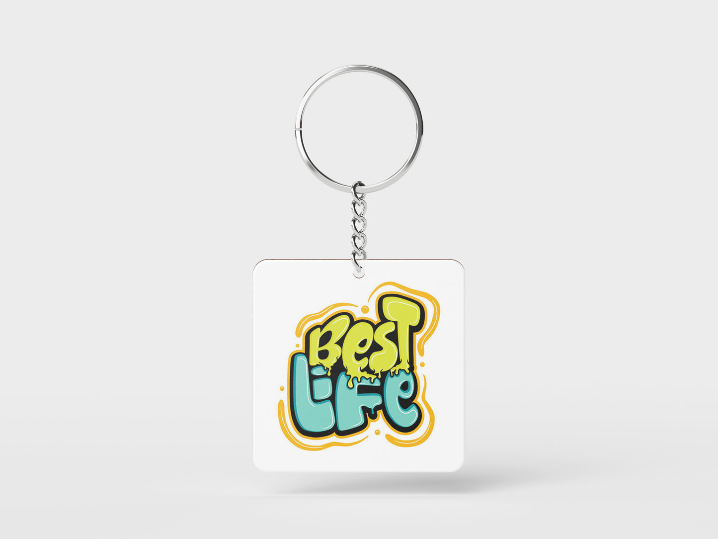 Colorful motivational typography art illustration Printed Square Shape Wooden Keyring with Chain