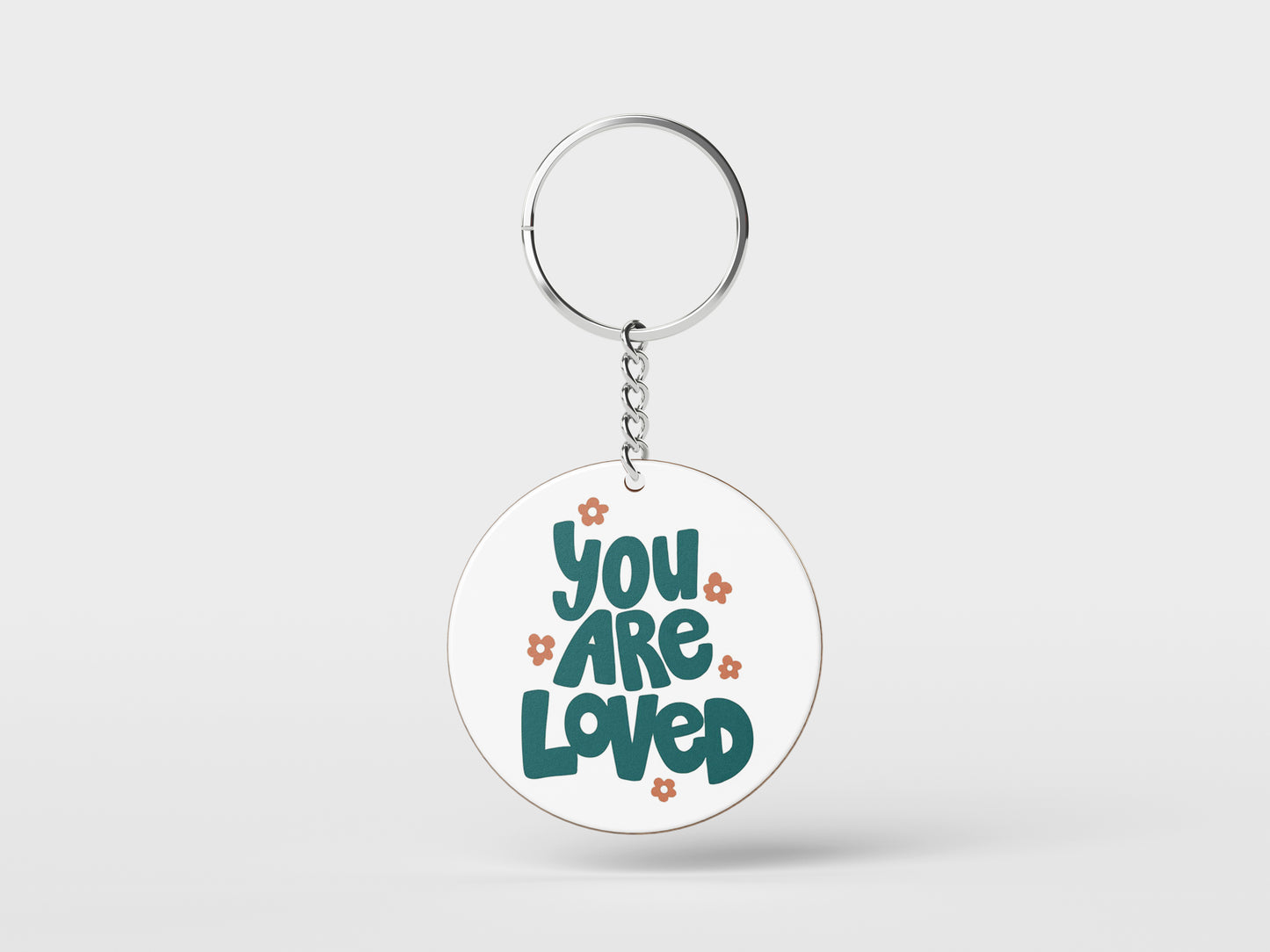 You are loved Printed Circle Shape Wooden Keyring with Chain