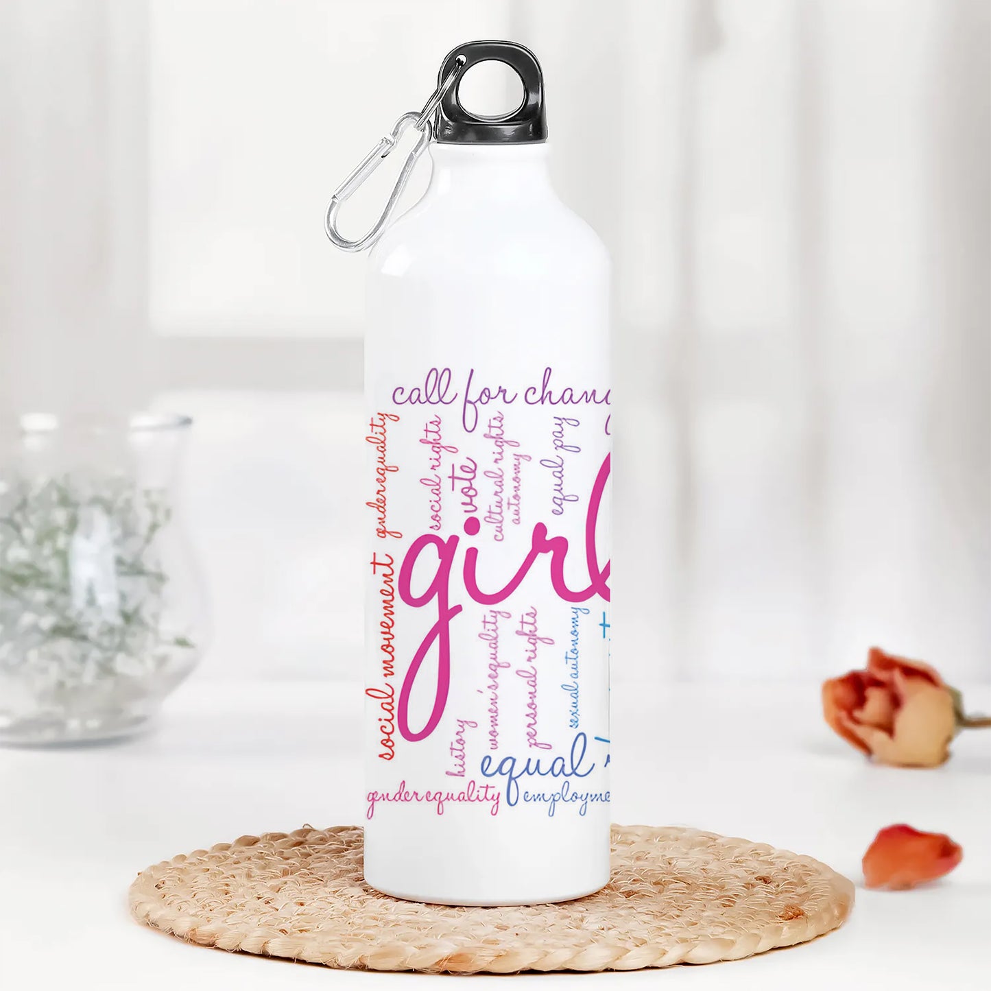 Girl Power word cloud typography pattern Printed Normal Sipper Water Bottle 750 ml For Gym, Yoga, Kids, Boys, Girls, Brother, Sister, Babies, Baby, Workout, Adults
