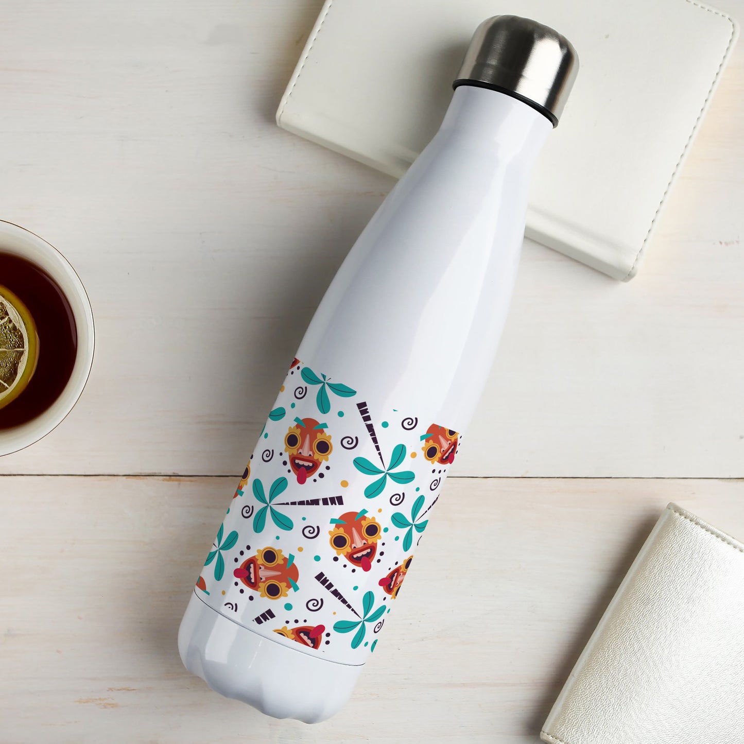 African tribe mask and flowers pattern Cola Bottle 500ml School Bottle, Picnic Bottle, Leak Proof