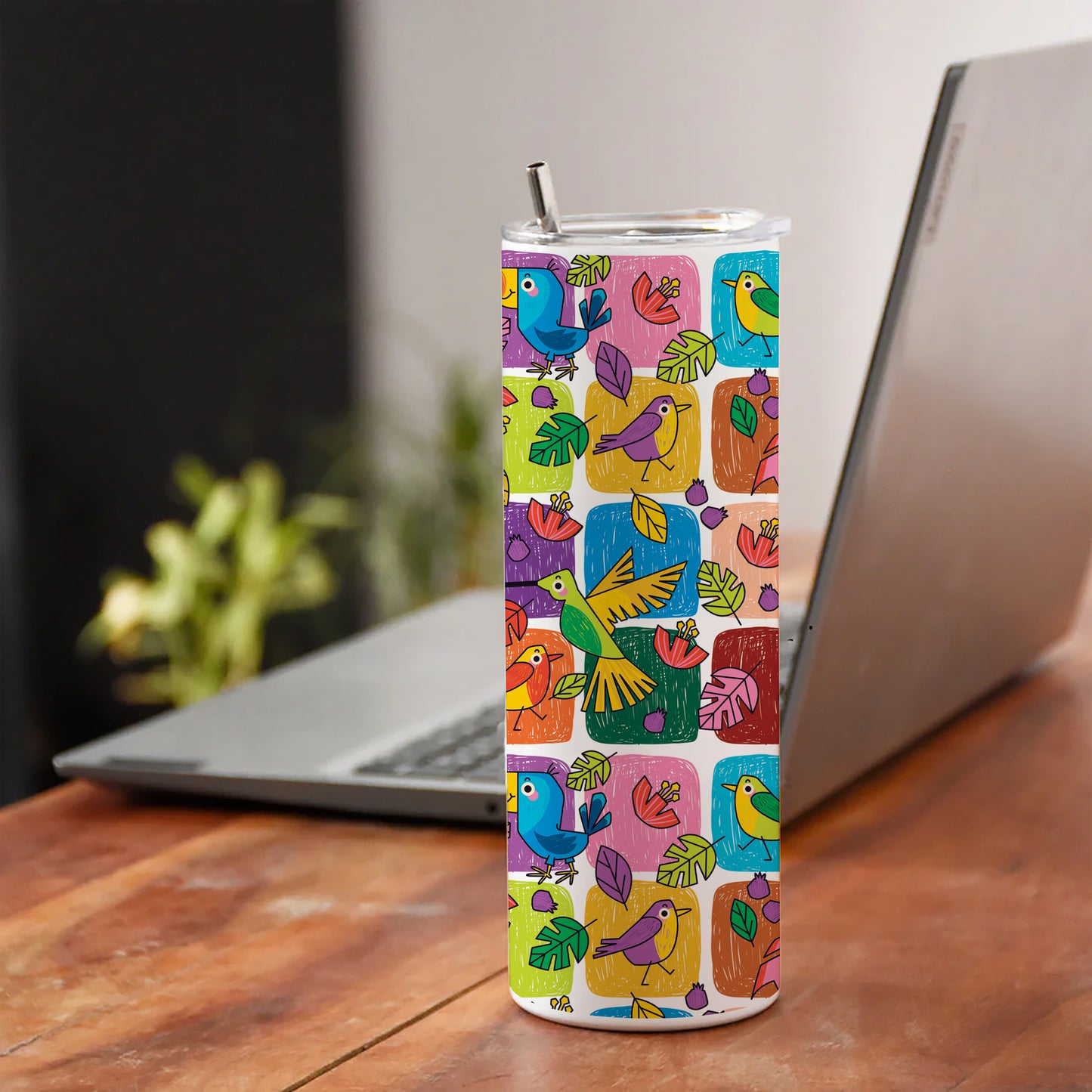 Childlike animals pattern design Printed 750ML with Lid Leak Proof Travel Tumbler with Straw