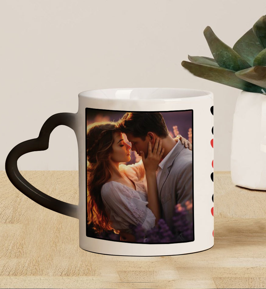 Best Couple Personalized Add Two Photos Magic Heart Handle 330 ml Coffee Mug