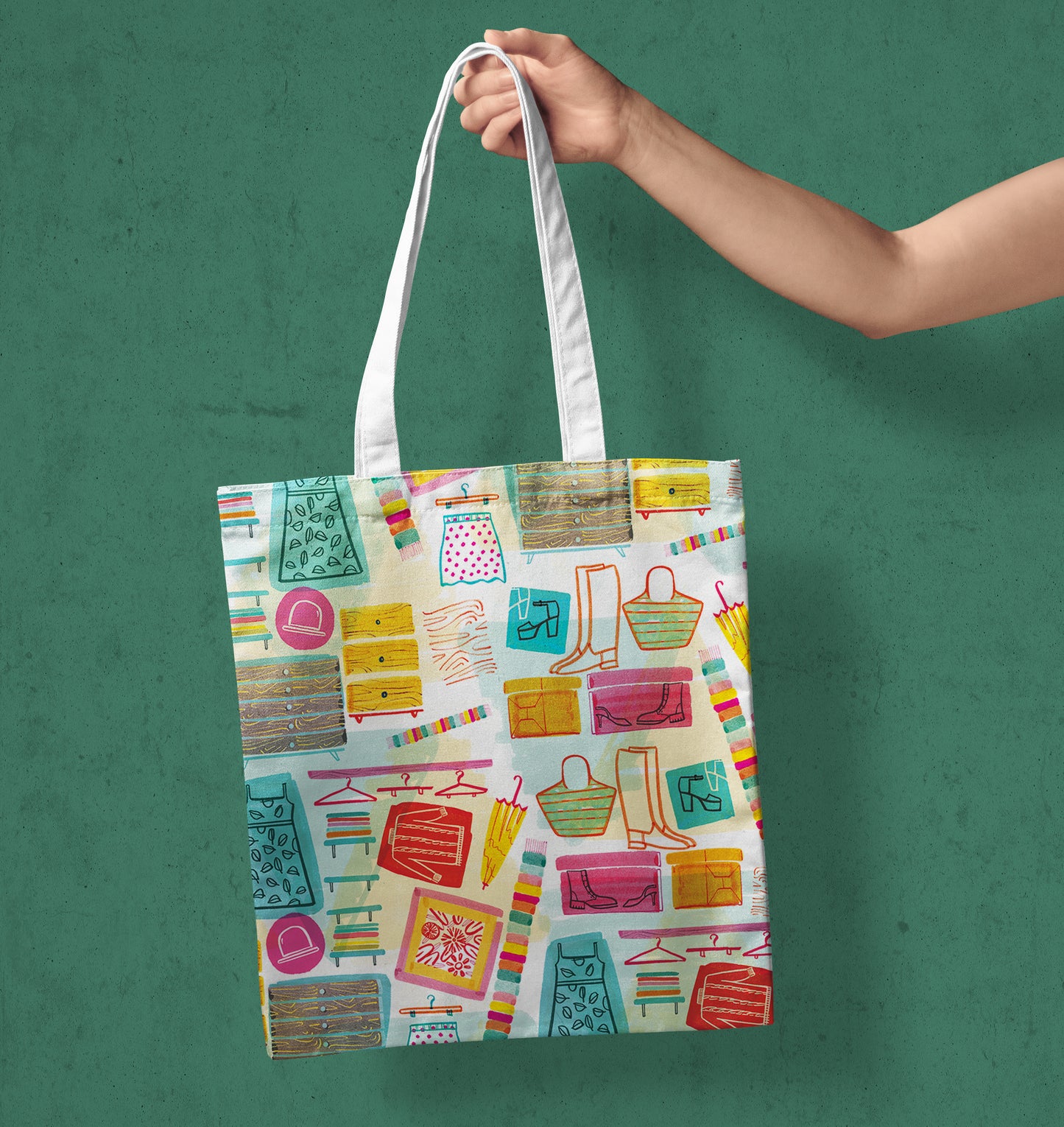 Watercolor Seamless pattern Printed Design White Tote Bag (14 X 16 Inches) For Shopping, College, Travel