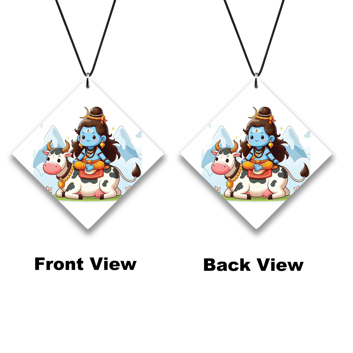 Cute baby Nandi and Shiva vector art Premium Glossy Printed Car Hangings