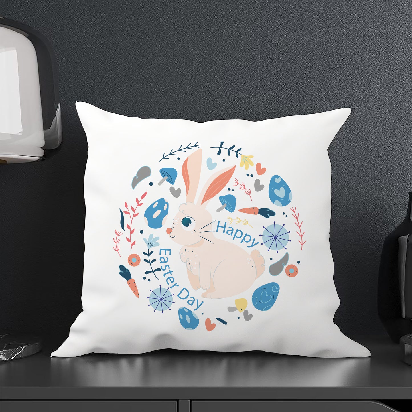 Hand Drawn Happy Easter Day Design Cushion (12x12 inches) Pack of 1