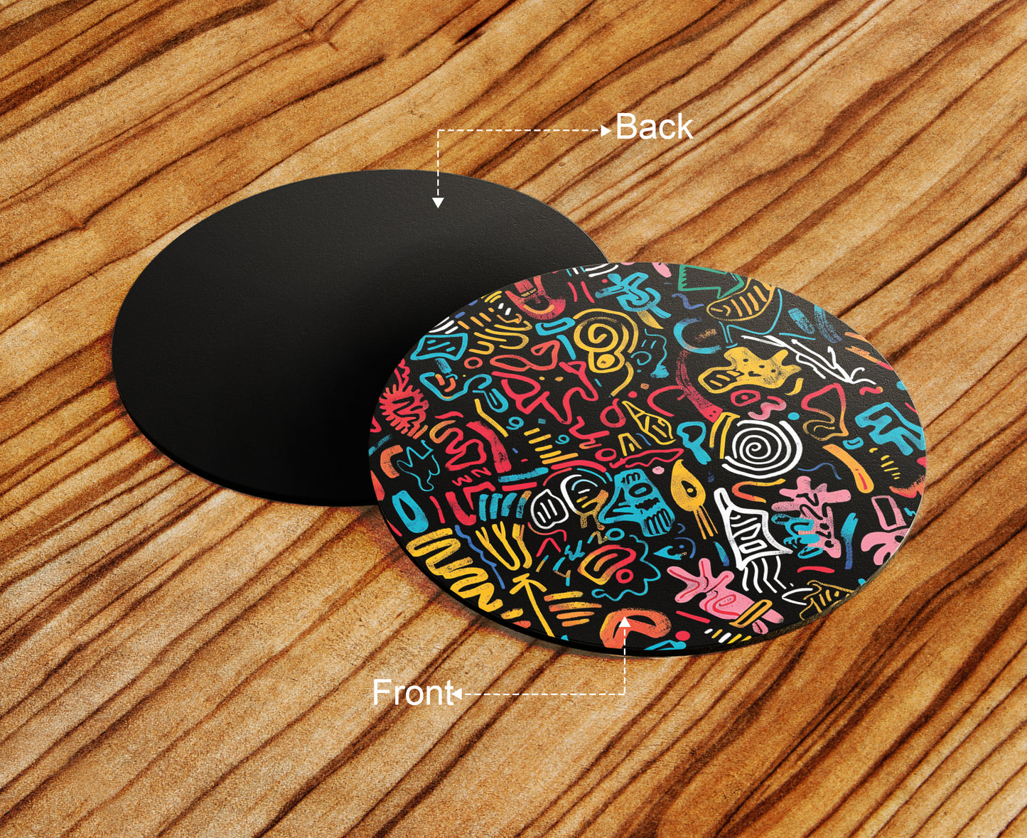Colorful Word Pattern Art Combo Mugs and Coaster(Set of 2 Mugs and 2 coasters) 330 ml Full Black Coffee Mug