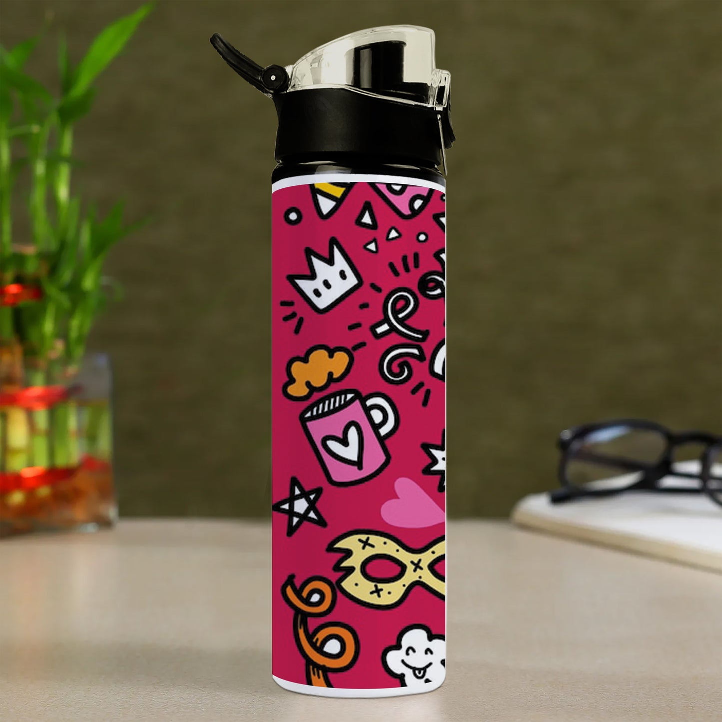 Set of Party illustration Hand drawn doodle Sketch line Printed Flip Flop Water Bottle 750 ml For Gym, Yoga, Kids, Boys, Girls, Brother, Sister, Babies, Baby, Workout, Adults