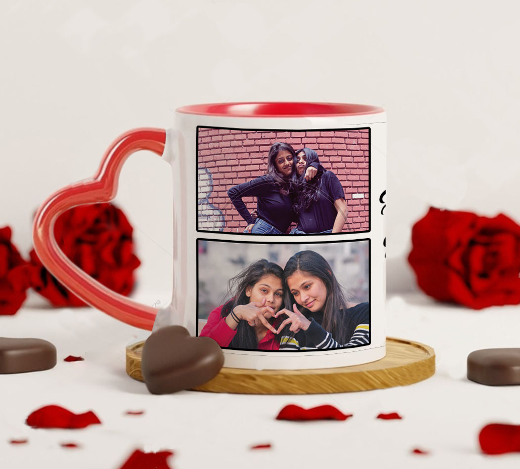 Friend forever customized add four photos red heart handle 330 ml Coffee Mug