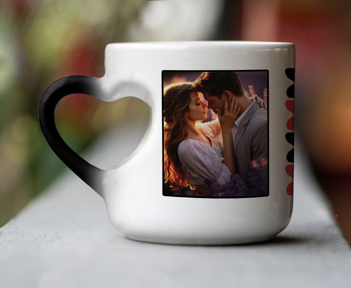 Best Couple Personalized Add Two Photos Magic Inner Heart Cut Handle 330 ml Coffee Mug
