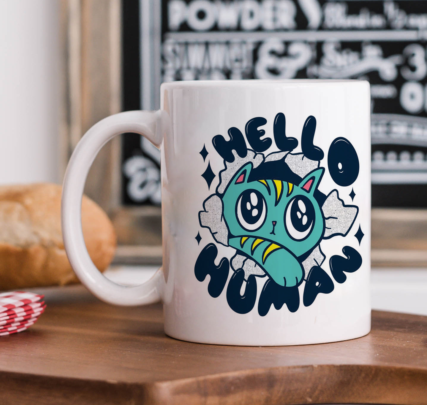 Cute Cat saying hello Human design White 330 ml Coffee Mug