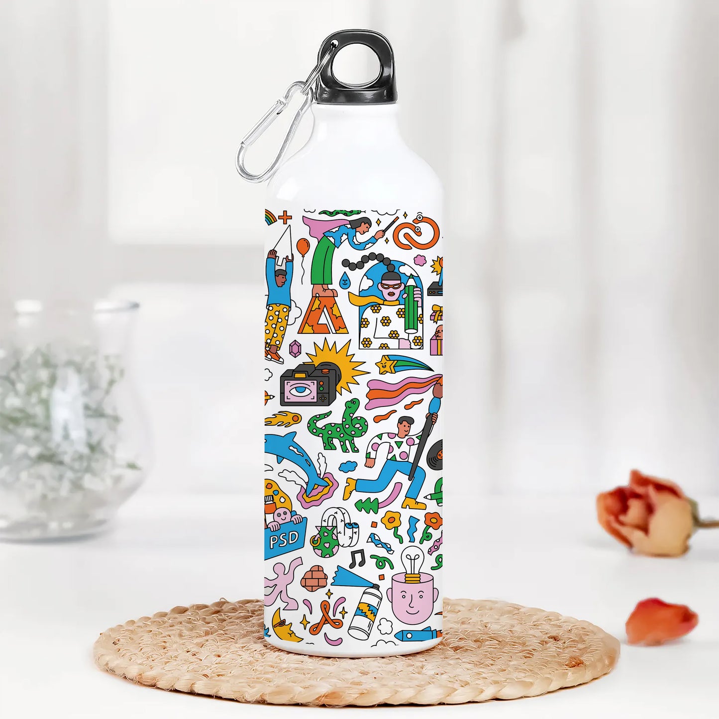 Colorfull Hand drawing Doodle art Printed Normal Sipper Water Bottle 750 ml For Gym, Yoga, Kids, Boys, Girls, Brother, Sister, Babies, Baby, Workout, Adults