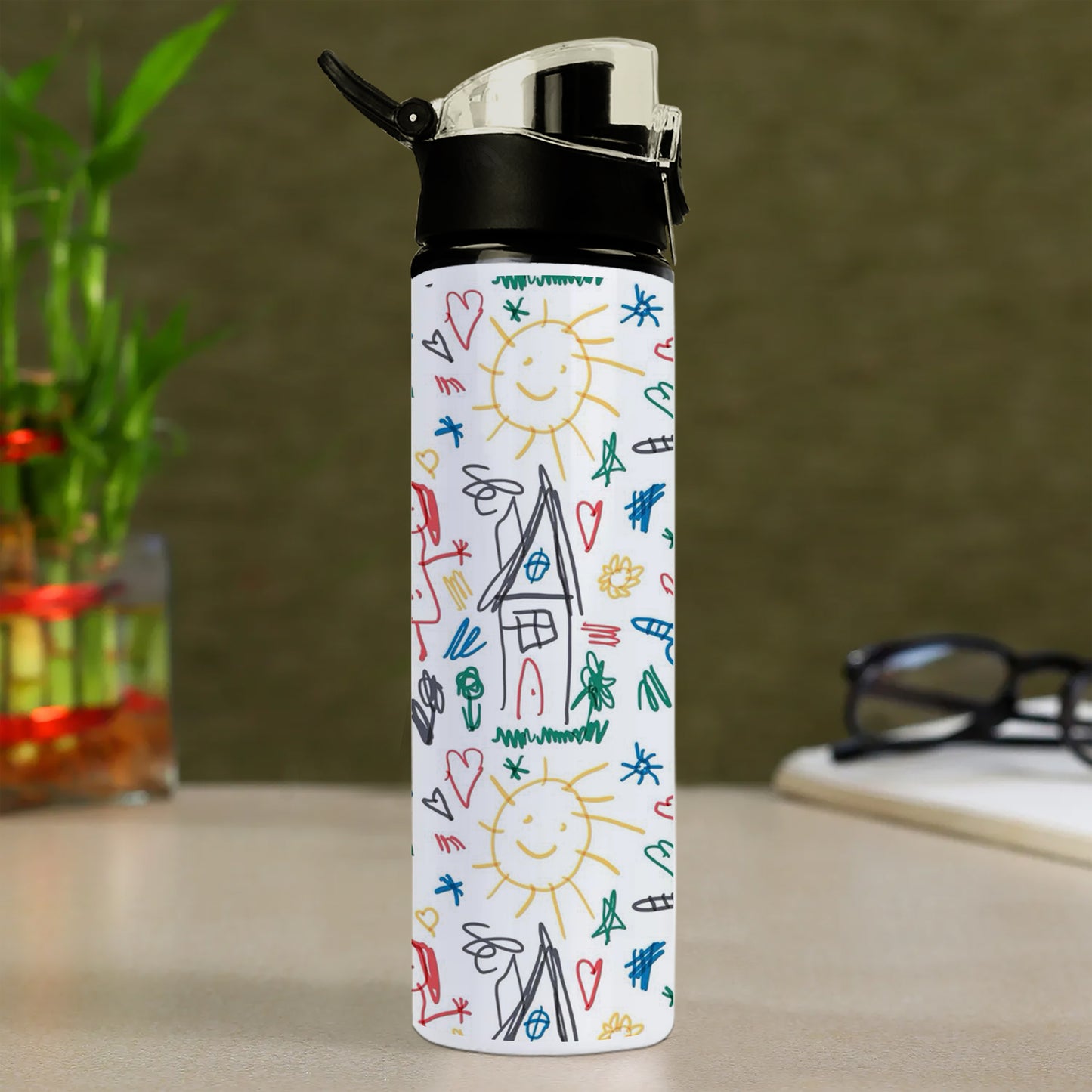 Seamless Pattern with Kids Illustrations Printed Flip Flop Water Bottle 750 ml For Gym, Yoga, Kids, Boys, Girls, Brother, Sister, Babies, Baby, Workout, Adults