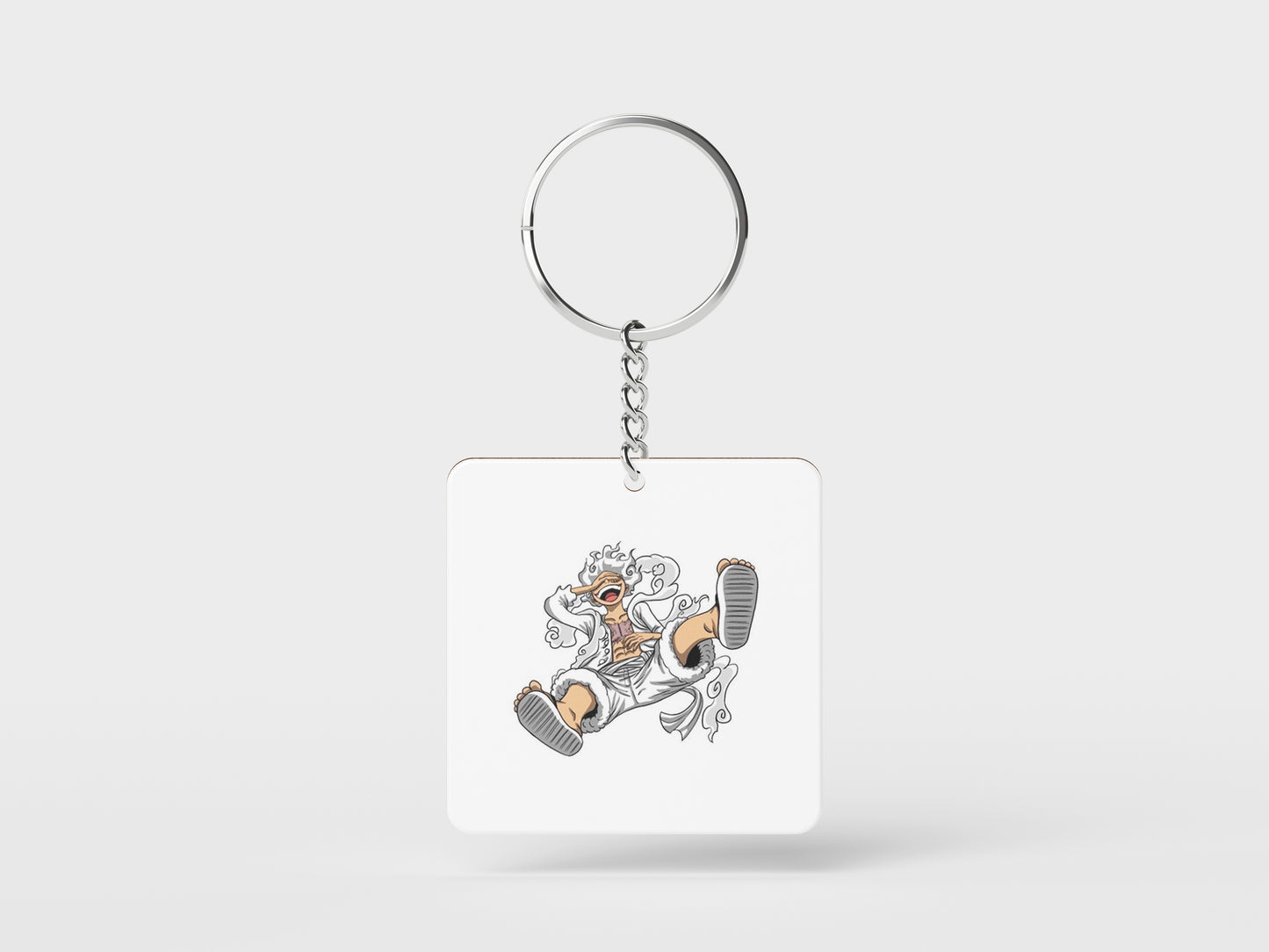 Gear 5 Luffy from One Piece Printed Square Shape Wooden Keyring with Chain