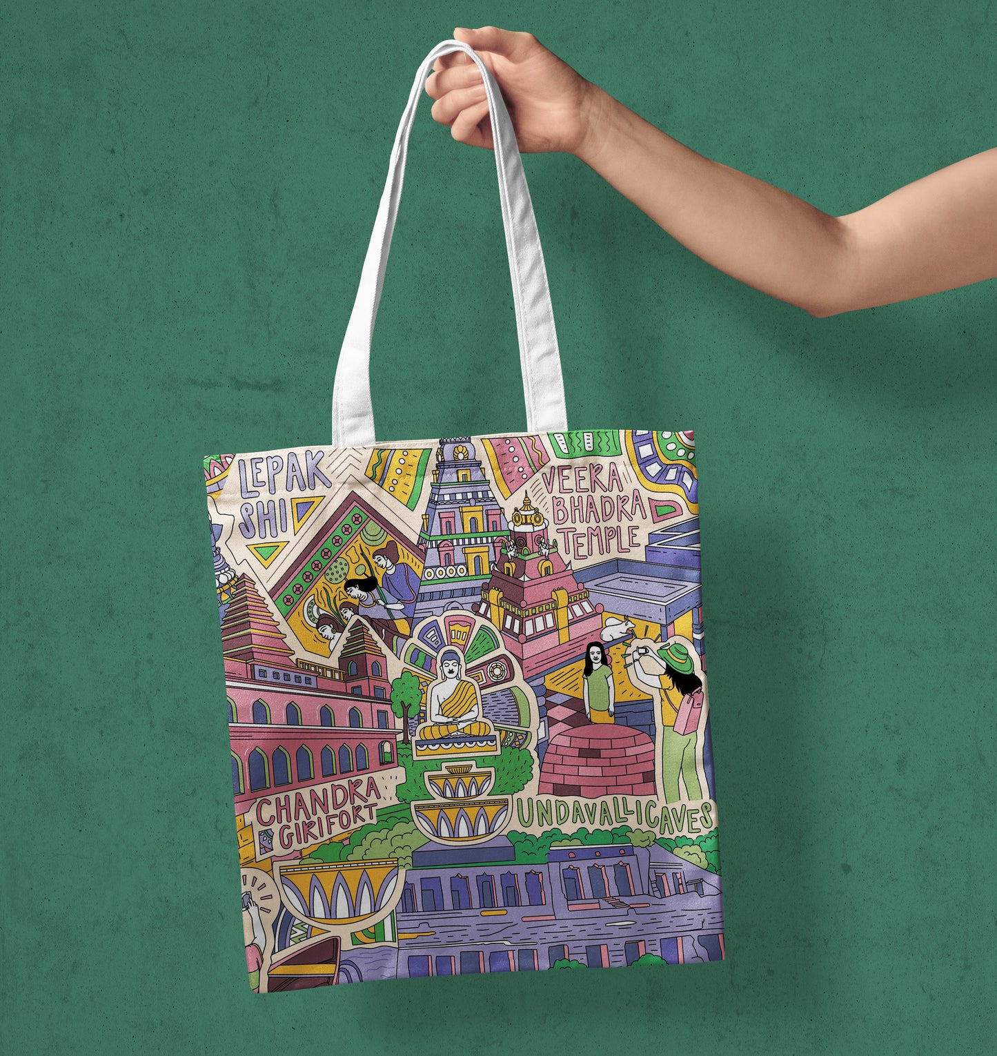 Flavours of Andhra Seamless pattern Printed Design White Tote Bag (14 X 16 Inches) For Shopping, College, Travel