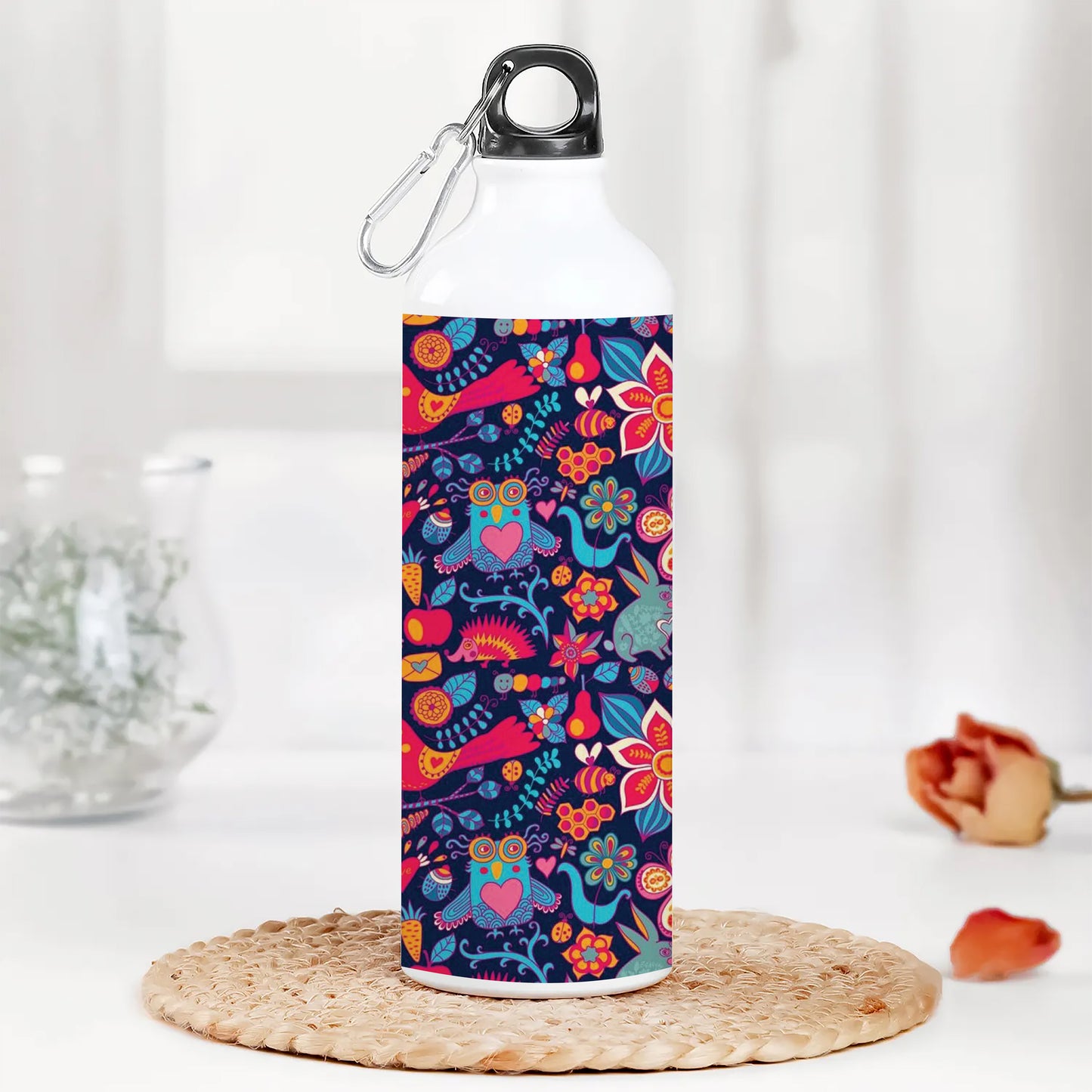 Owl, rabbit, butterfly, hedgehog Forest seamless pattern Printed Normal Sipper Water Bottle 750 ml For Gym, Yoga, Kids, Boys, Girls, Brother, Sister, Babies, Baby, Workout, Adults