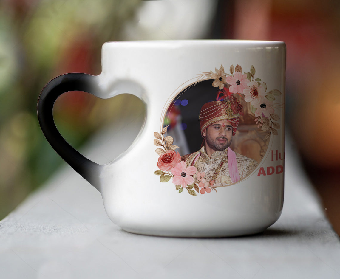 Best Couple Customized Add Two Photos Magic Inner Heart Cut Handle 330 ml Coffee Mug