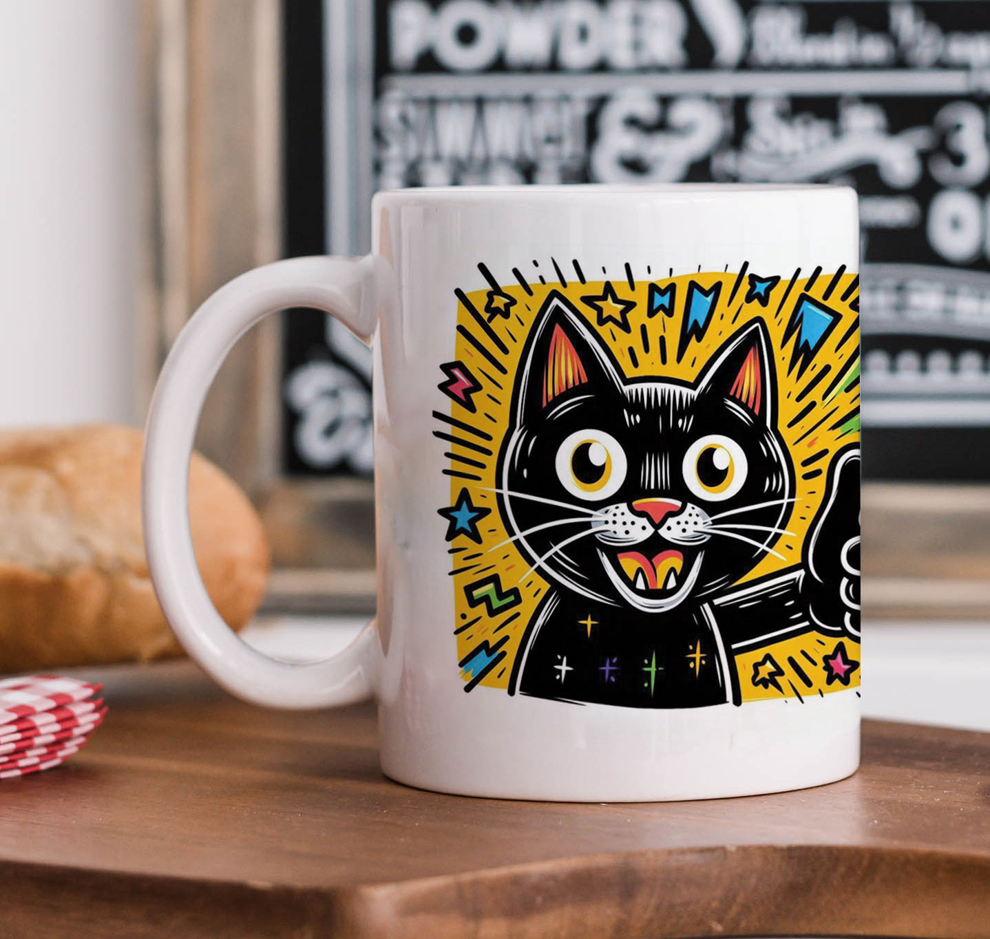 Happy Kitty Cat Mug and Keychain Combo 330 ml Coffee Mug