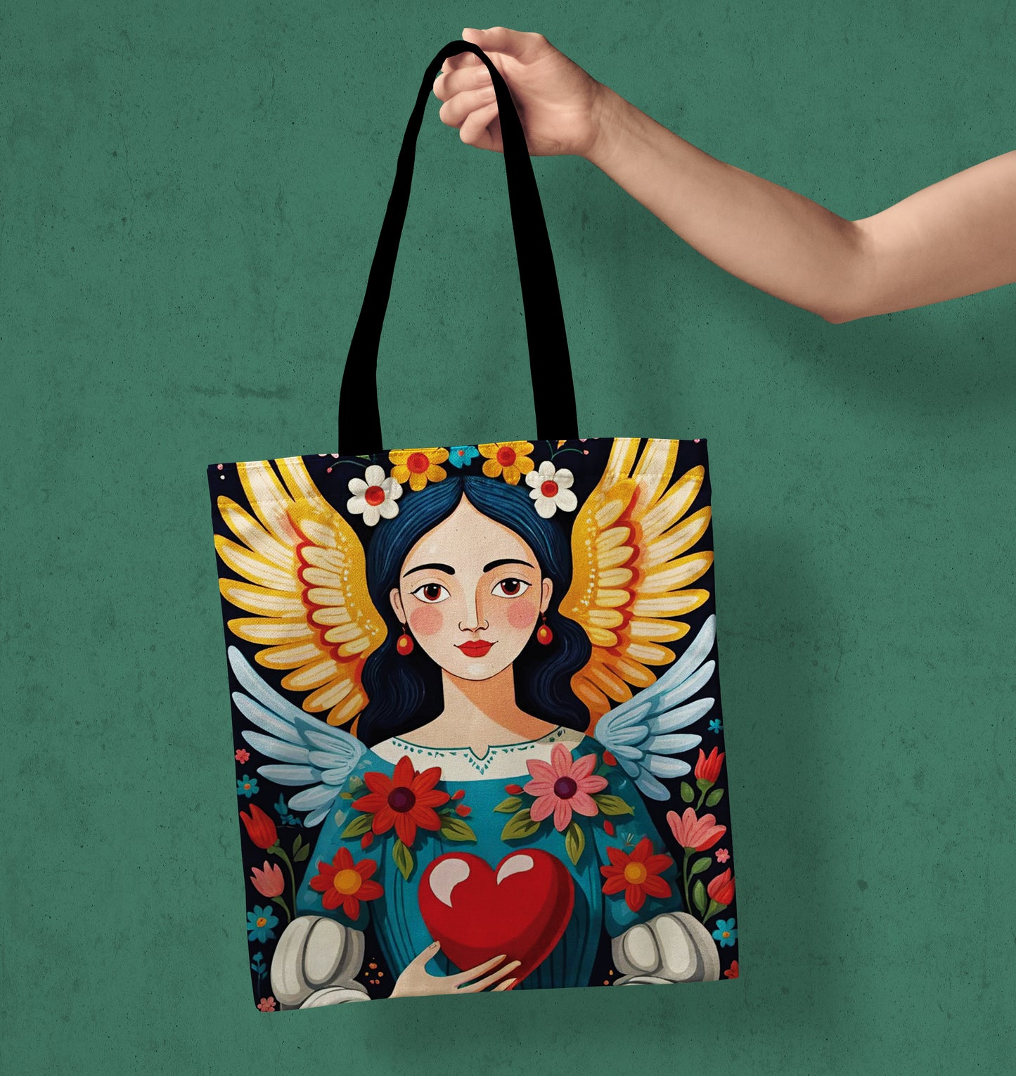 Fairy Queen Pattern Printed Black Handle Tote Bag (14 X 16 Inches) For Shopping, College, Travel