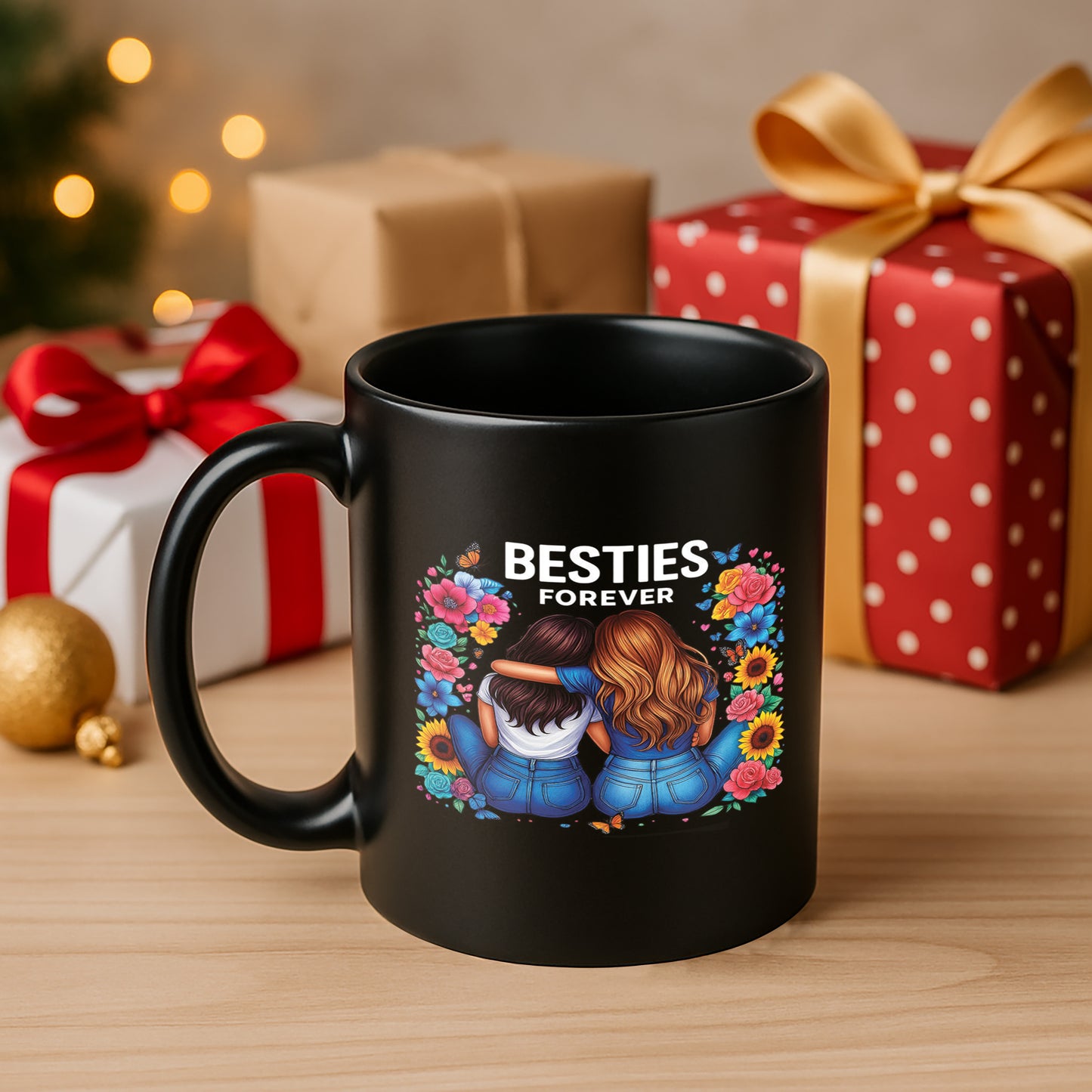 Besties Forever 330 ml Black Coffee Mug (Pack of 1)