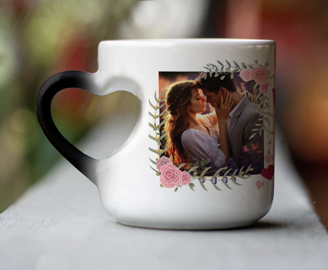 Couple Personalized Add Photos Magic Inner Heart Cut Handle 330 ml Coffee Mug