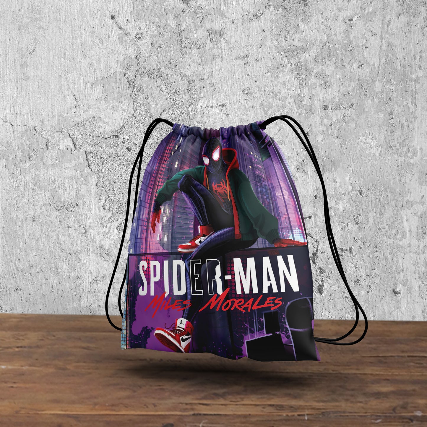 Miles Morales Spiderman Pattern Polyester String Backpack Bags for kids for Gym, Yoga, Tuition ,Beach Bag for 4-10 year boys and girls