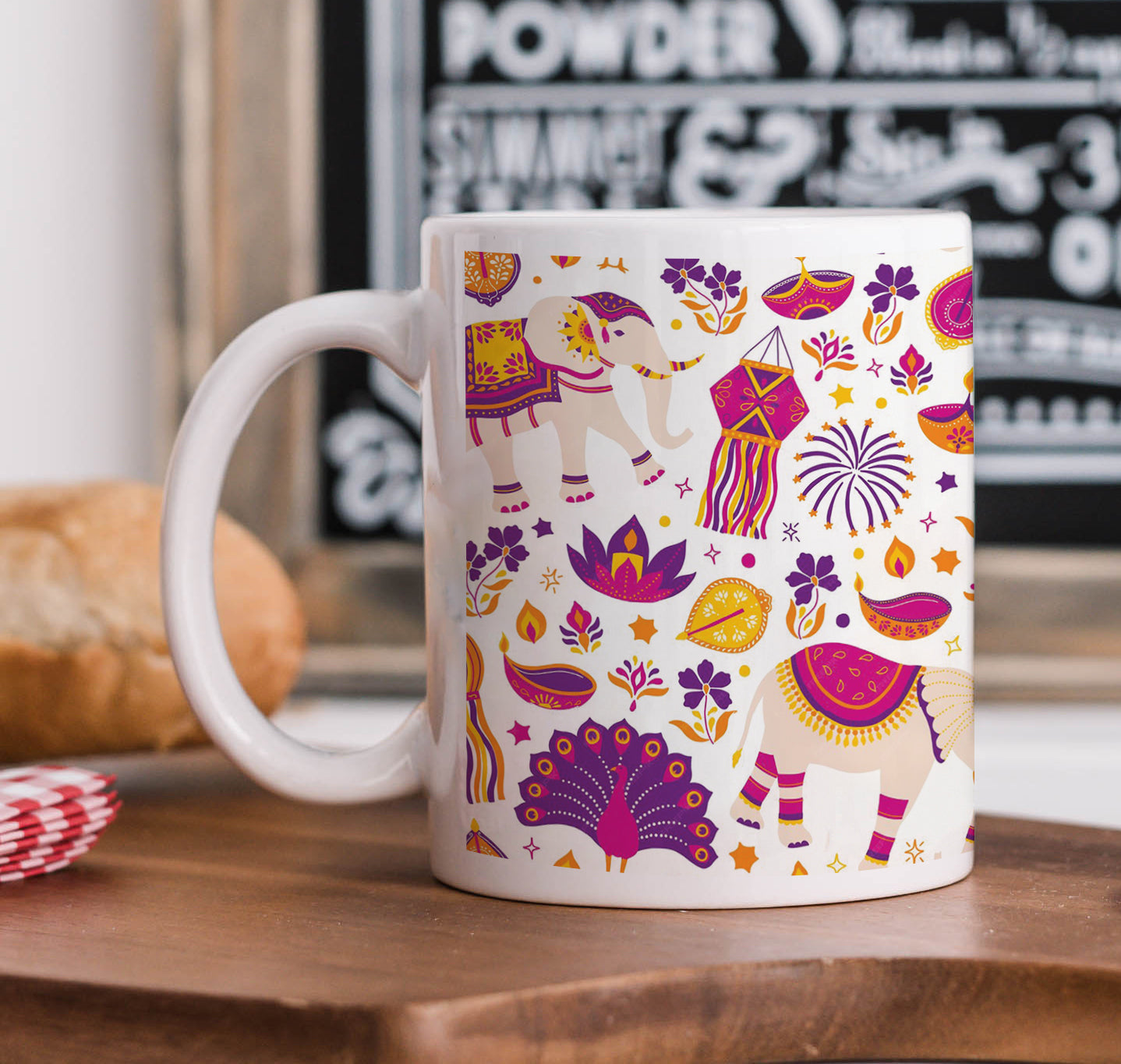Happy diwali vector elements seamless pattern design White 330 ml Coffee Mug