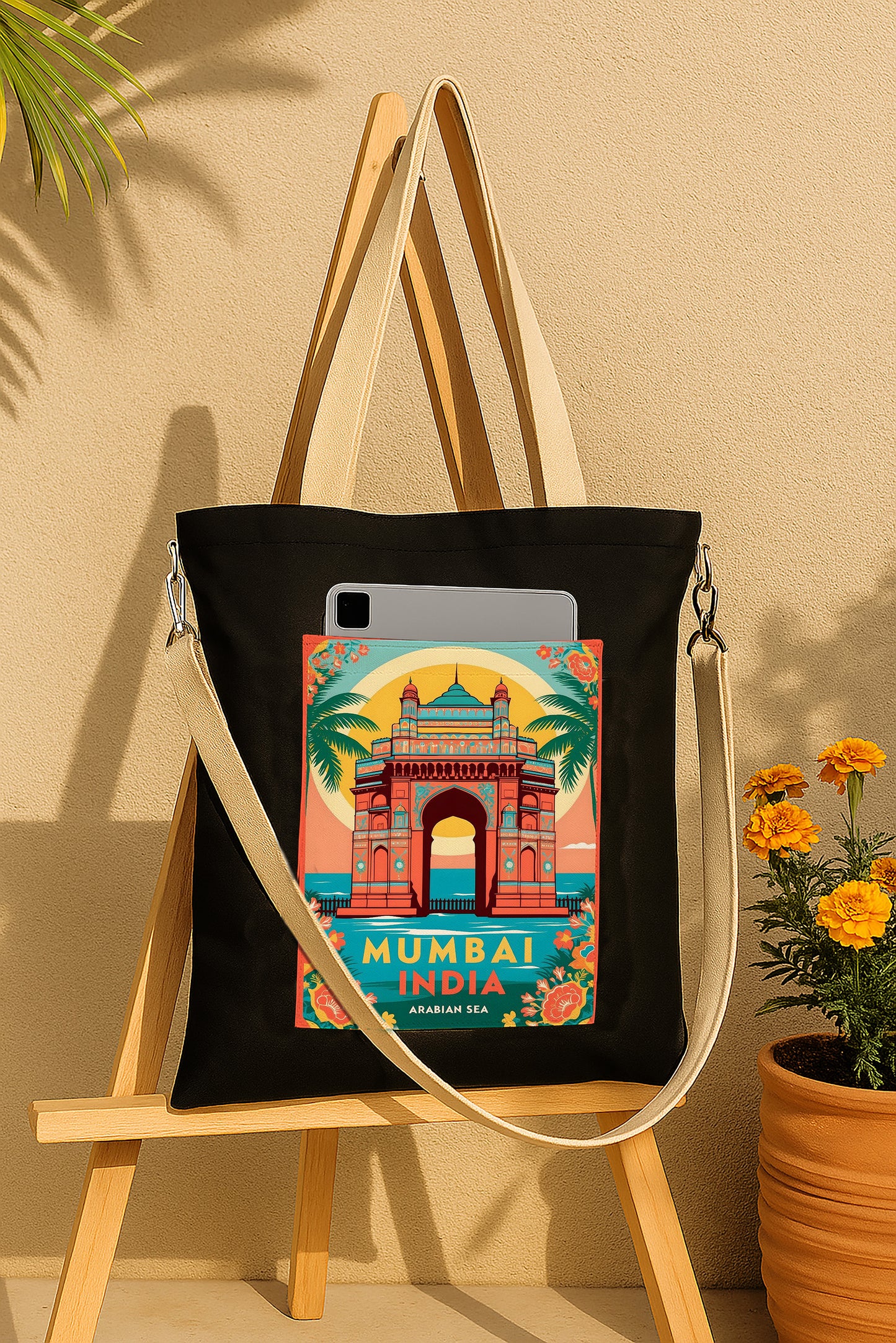 Mumbai India Printed Women's Girls Cross Body Sling Bag with Extra Front Pocket, College Bag for Girls, Tote Bag for Shopping,Travel