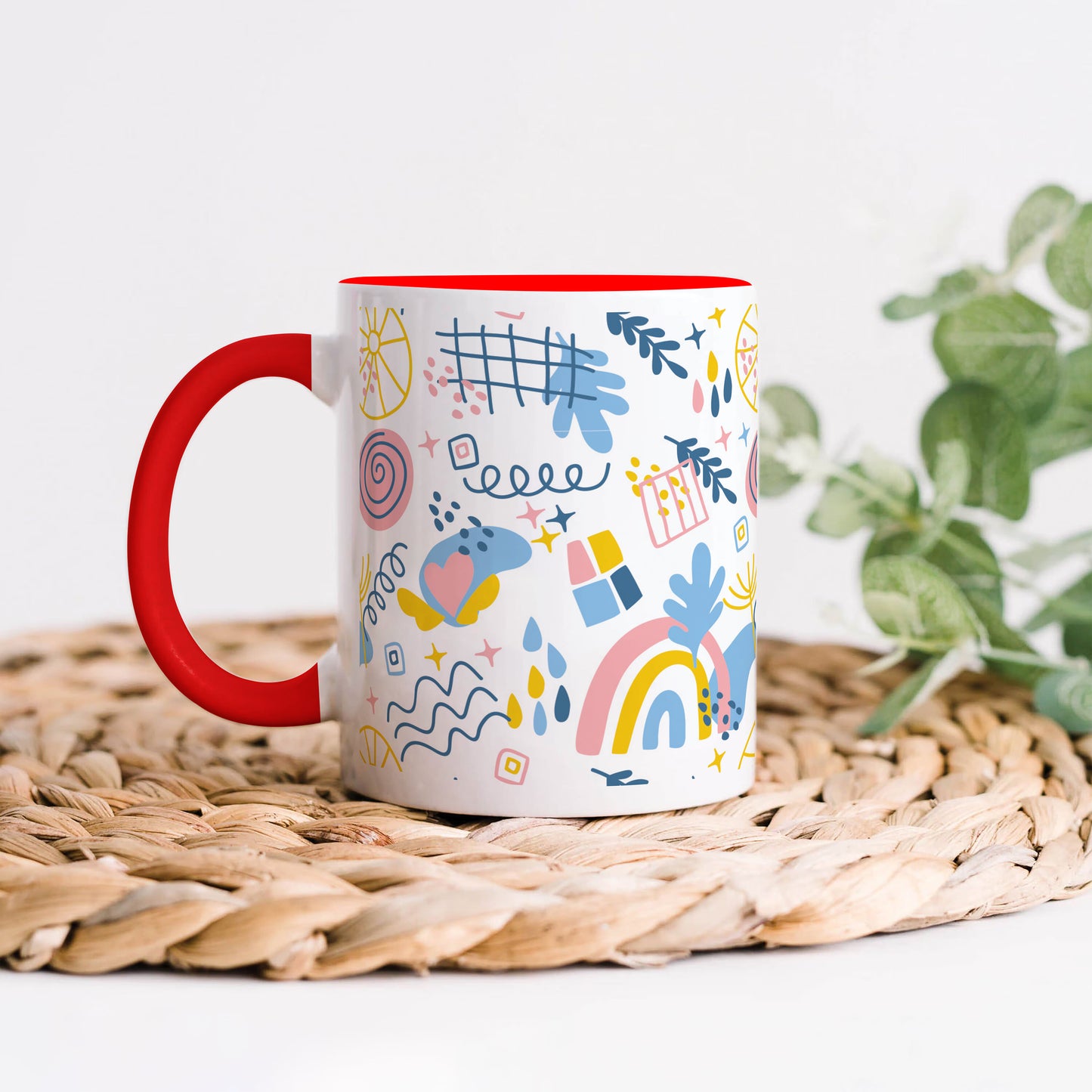 Hand drawn abstract element pattern Red Handle 330 ml Coffee Mug