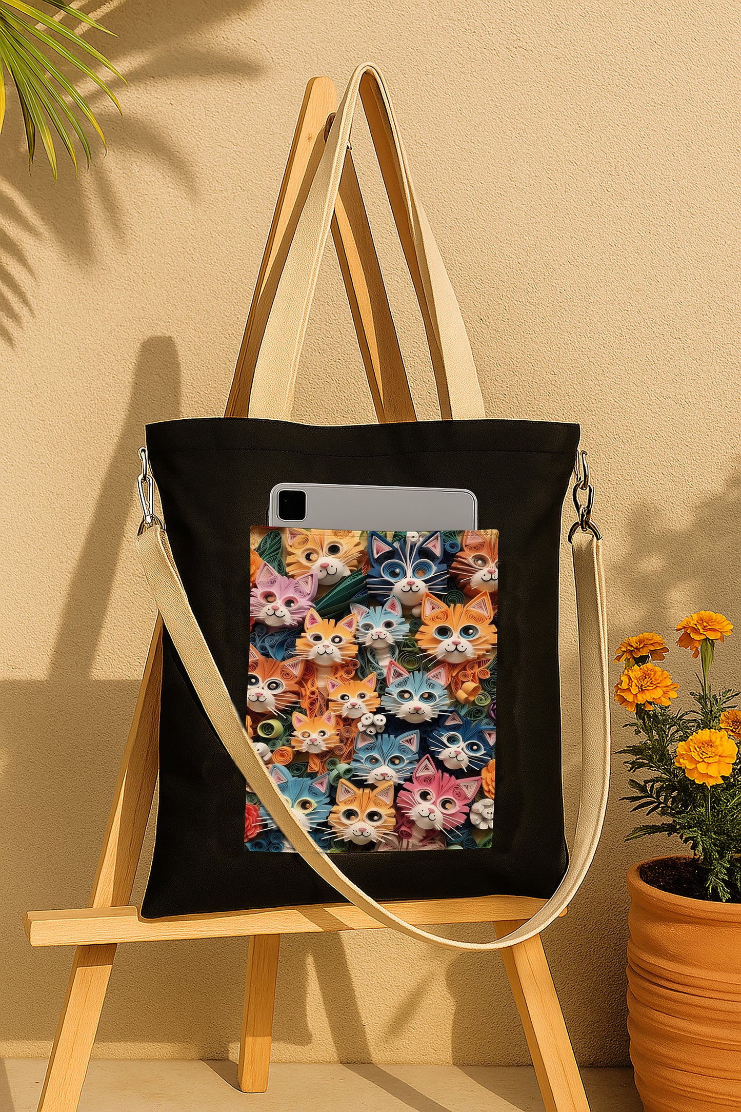 Cat Women's Girls Cross Body Sling Bag with Extra Front Pocket, College Bag for Girls, Tote Bag for Shopping,Travel