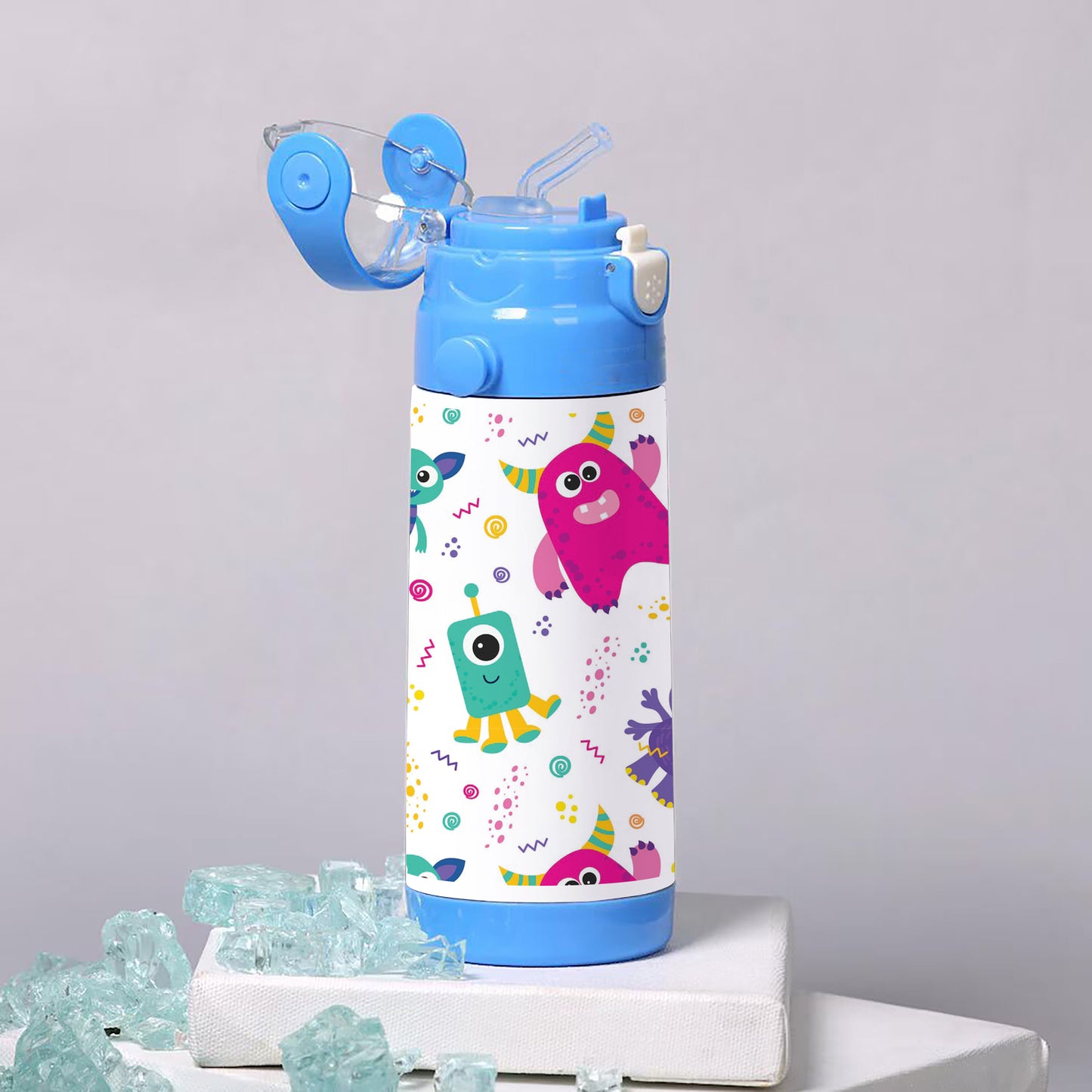 Seamless pattern with aliens space monsters planets rockets cartoon style vector 500ml kids Bottle