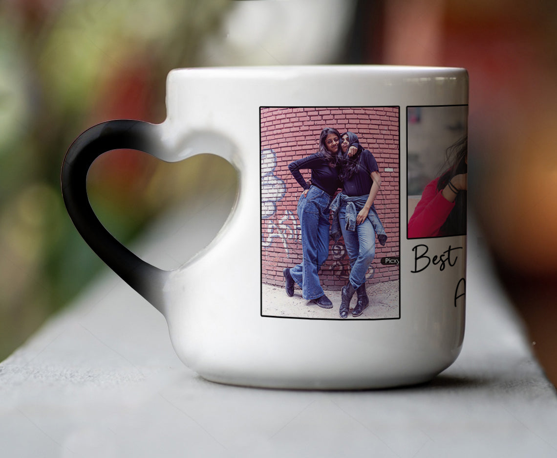 Best Friend forever customized add three photos inner heart cut magic mug 330 ml Coffee Mug