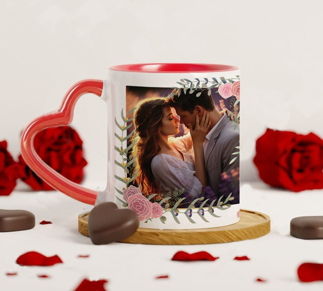 Couple Personalized Add Photos Red Heart Handle 330 ml Coffee Mug