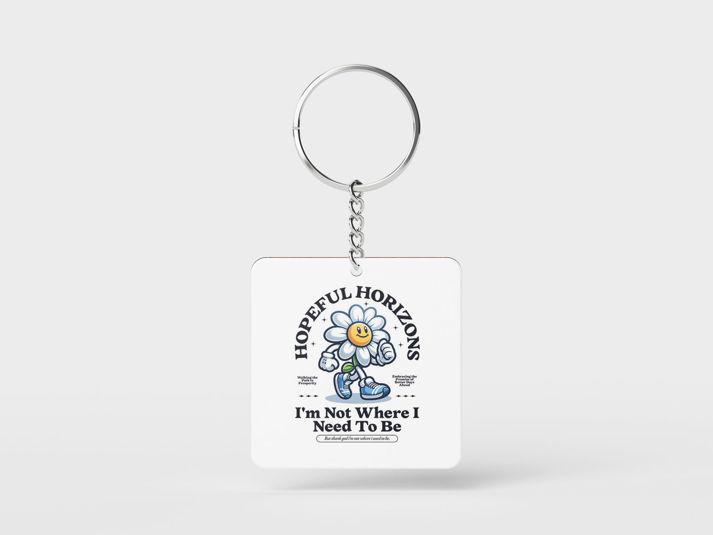 HOPEFUL HORIZON Printed Square Shape Wooden Keyring with Chain