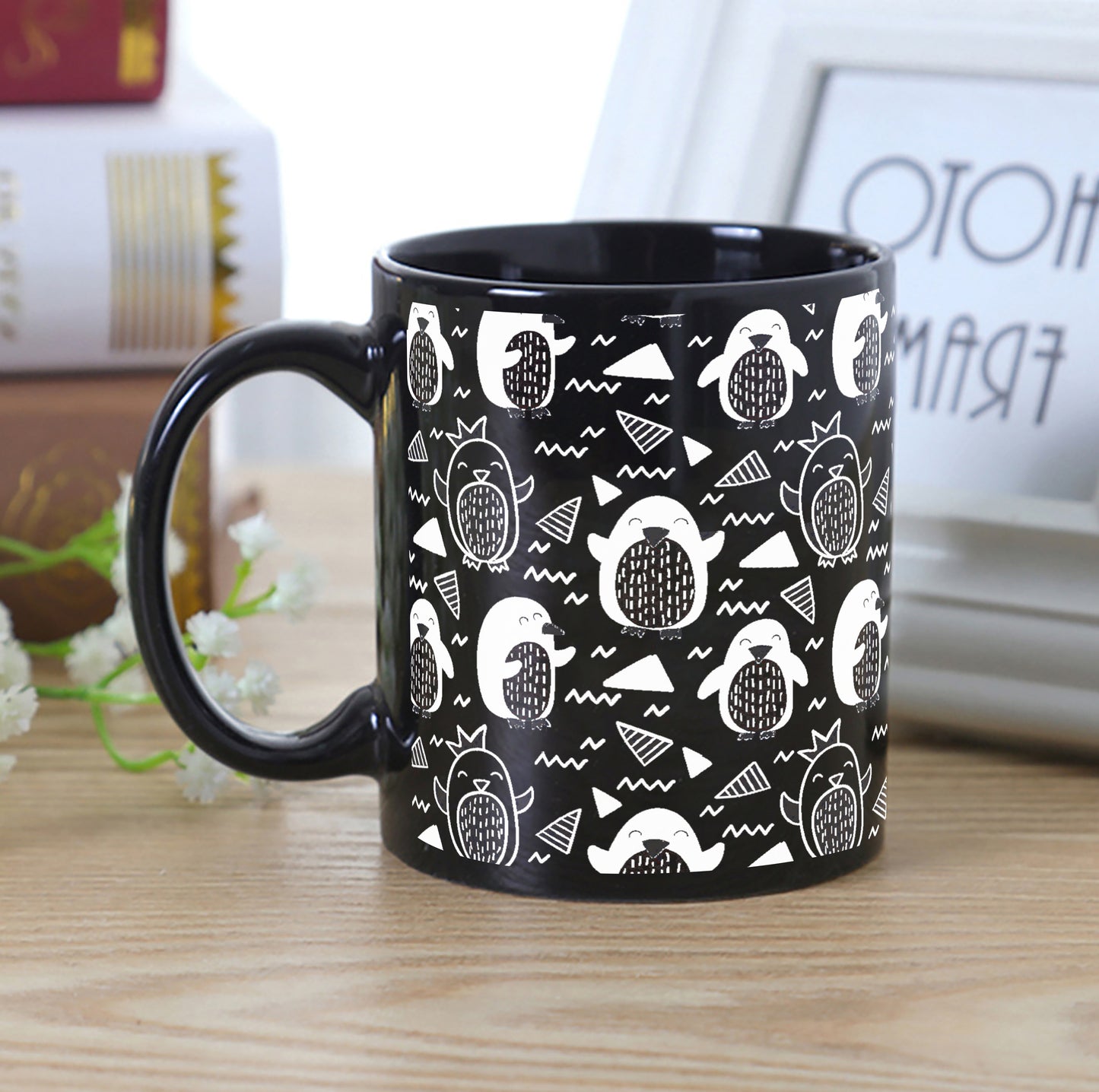 Hand drawn penguin doodle pattern Full Black 330 ml Coffee Mug