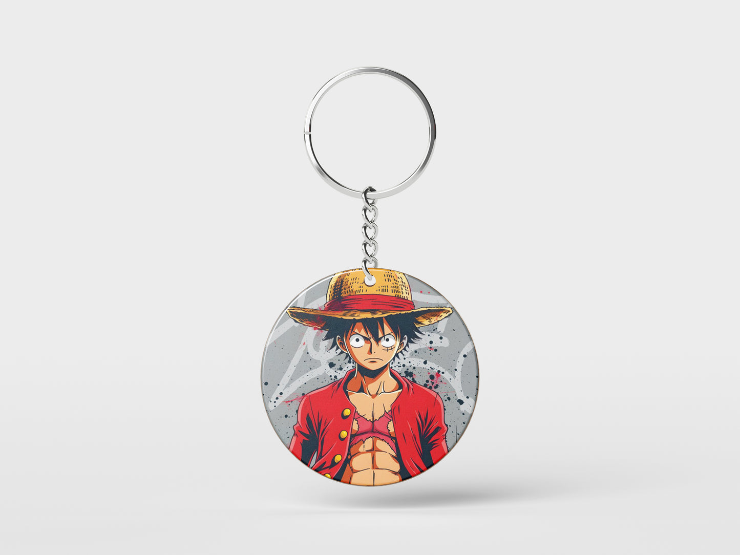 Tableau One Piece - Luffy Portrait - Decoration Morale Design Printed Circle Shape Wooden Keyring with Chain