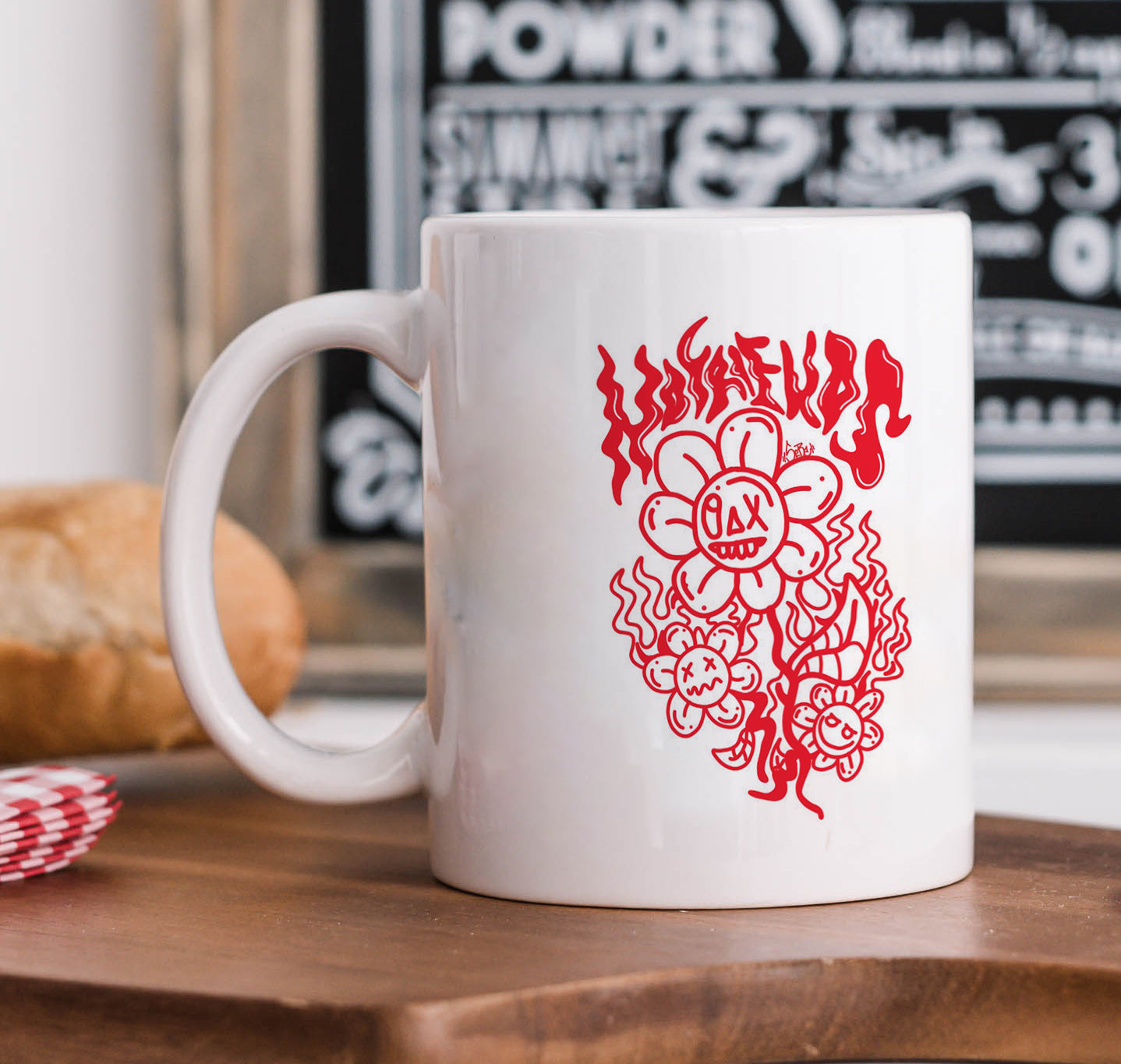 Flaming Bloom: Edgy Art White 330 ml Coffee Mug