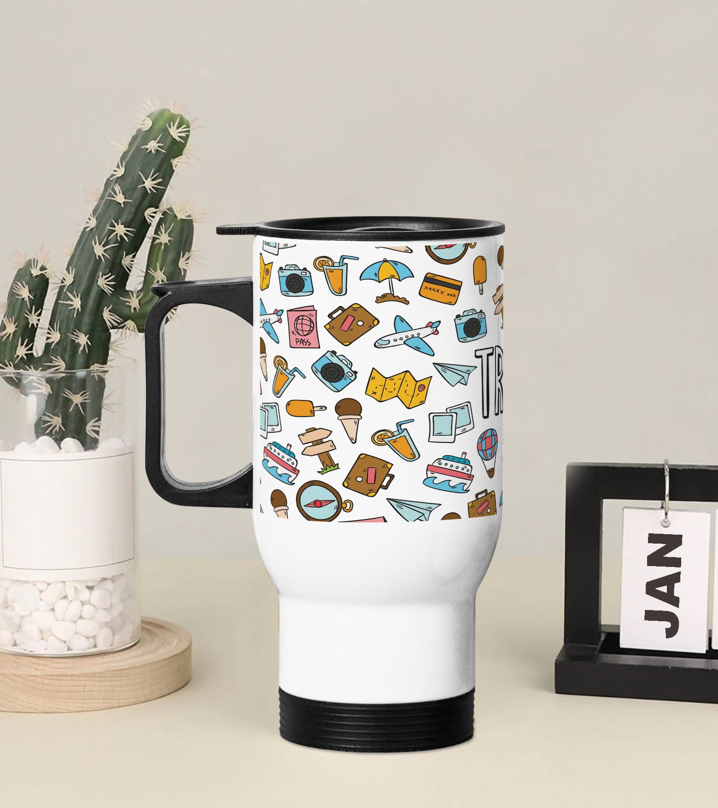 Big travel elements doodle art Printed 350ML Travel MUG