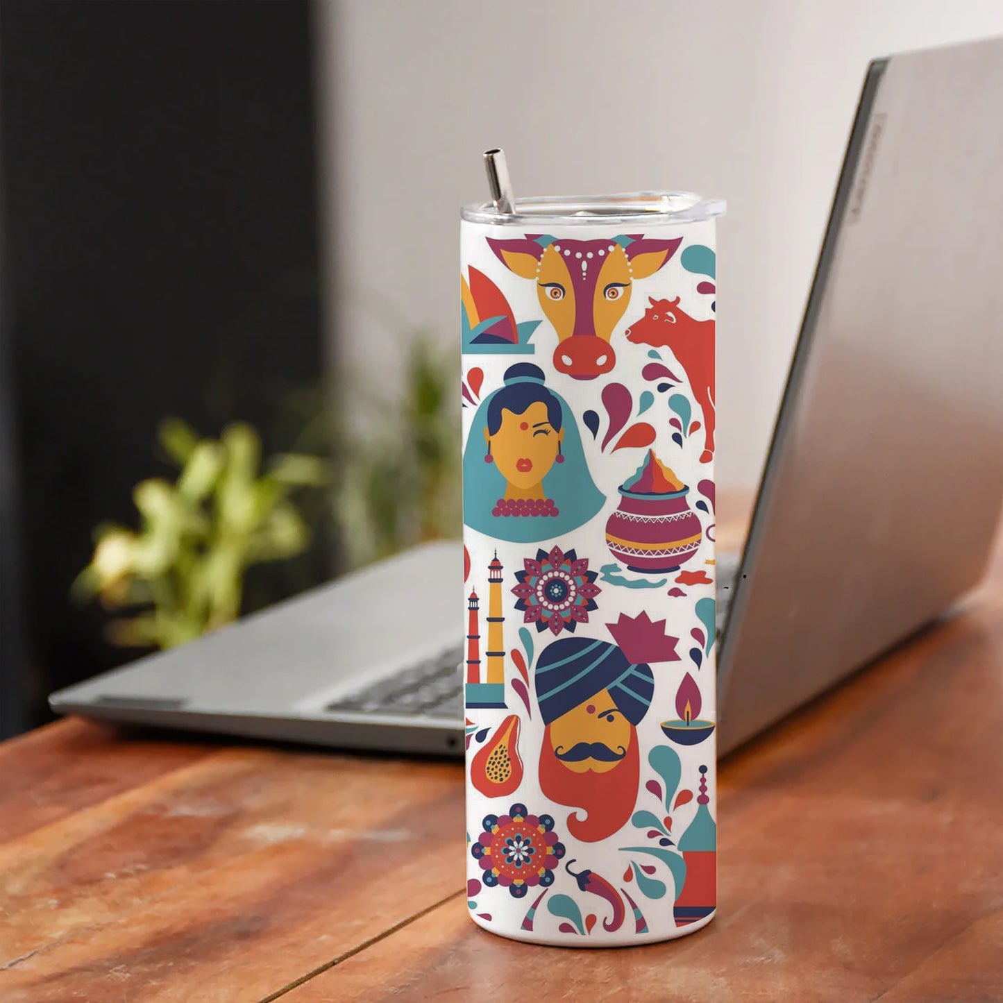 Indian architecture and Asian traditions set Pro Vecto 2 Printed 750ML with Lid Leak Proof Travel Tumbler with Straw