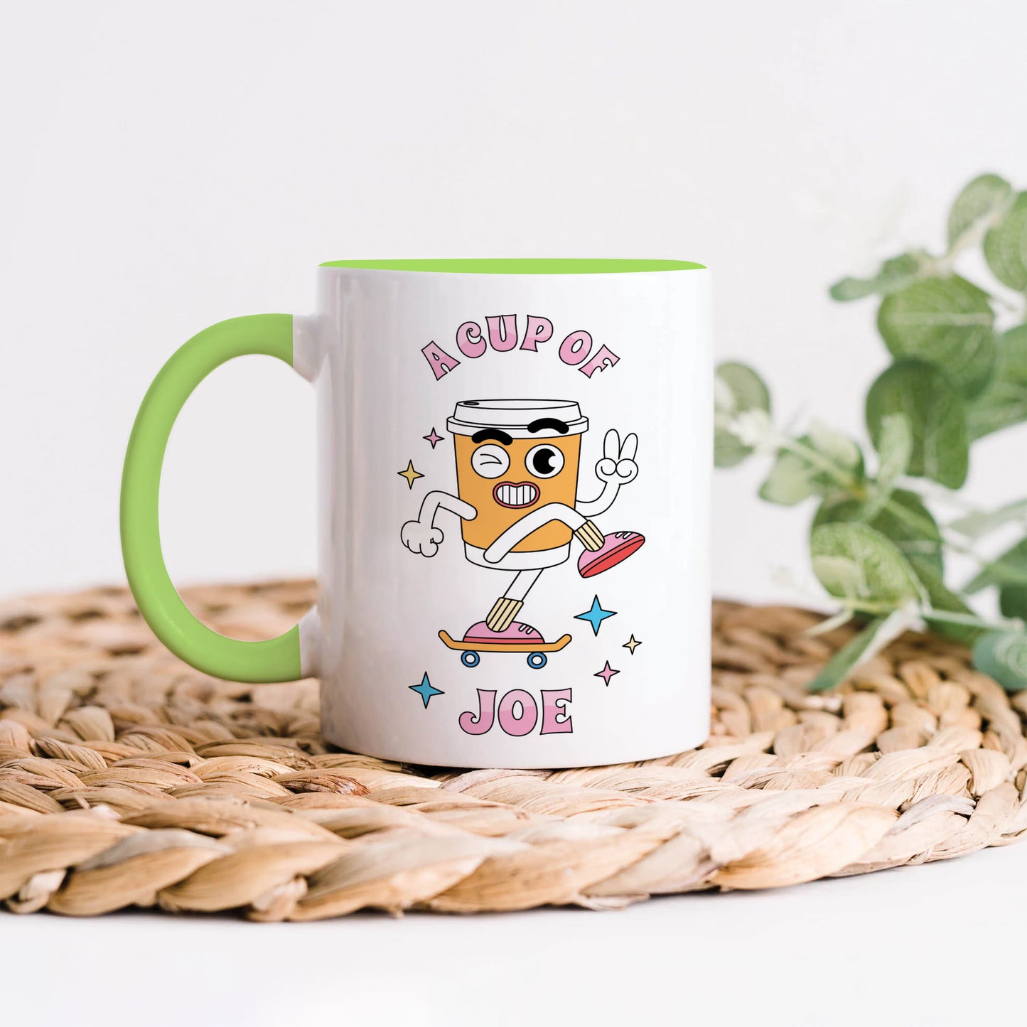 A Cup of joe design Light Green Handle 330 ml Coffee Mug