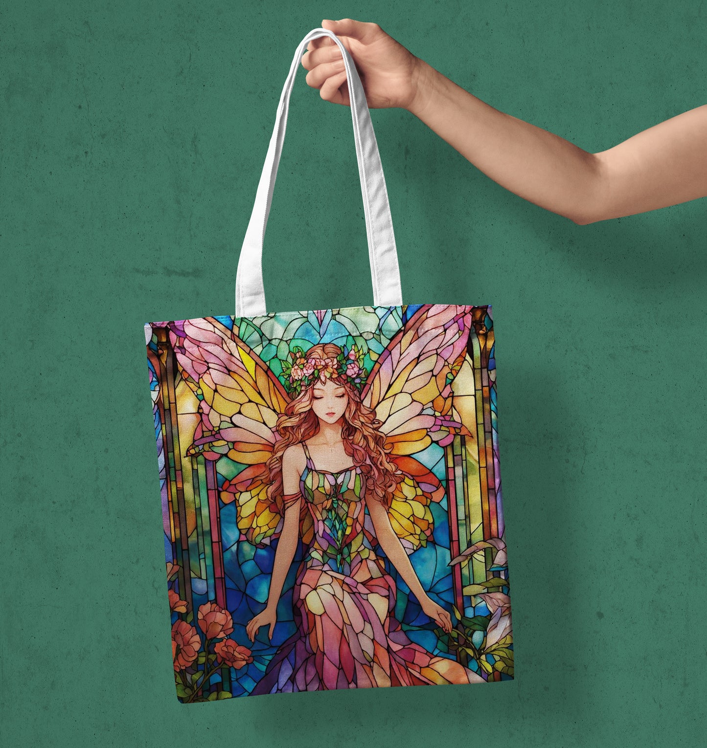 Fairy Queen's Realm design pattern Printed Design White Tote Bag (14 X 16 Inches) For Shopping, College, Travel