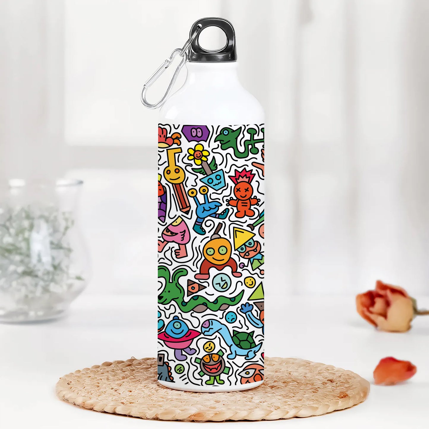 Cute colorfull doodle pattern Printed Normal Sipper Water Bottle 750 ml For Gym, Yoga, Kids, Boys, Girls, Brother, Sister, Babies, Baby, Workout, Adults